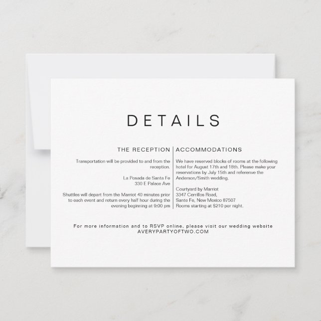 KENNEDY Modern Minimalist Wedding Details Card (Front)