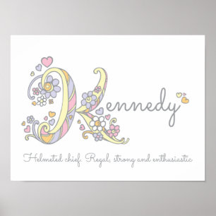 Kennedy name and meaning doodle initial art poster