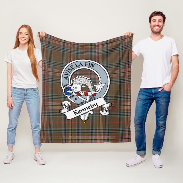 Kennedy Weathered Clan Badge Tartan Plaid Fleece Blanket (In Situ)