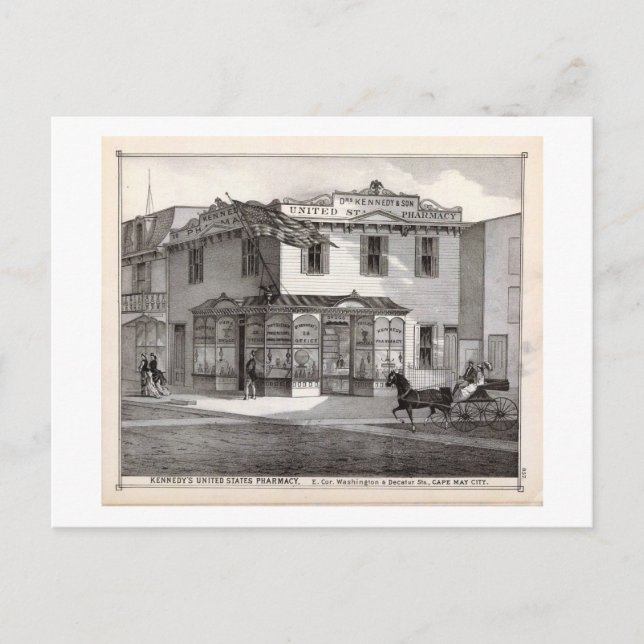 Kennedy's Pharmacy, Cape May, NJ 1878 Vintage Postcard (Front)