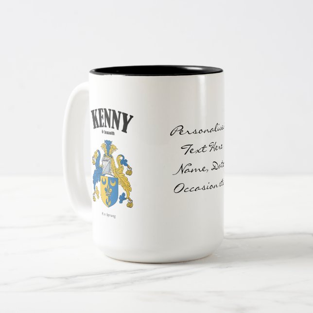 Kenny Family Crest, Translation & Meaning Two-Tone Coffee Mug (Front Left)