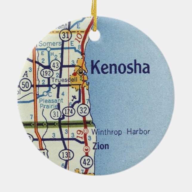 Kenosha Classic Map Ceramic Tree Decoration (Back)