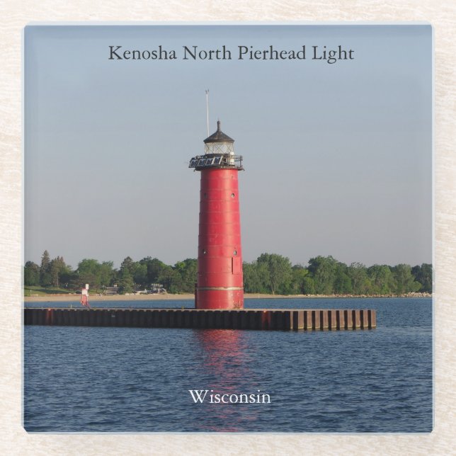 Kenosha North Pierhead Light glass coaster (Front)
