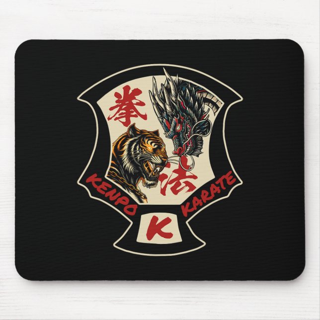 Kenpo Karate Martial Art Self Defence Tiger Dragon Mouse Mat (Front)