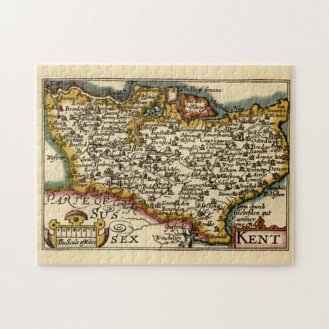 Kent County England Old Antiquarian John Speed Map Jigsaw Puzzle (Horizontal)