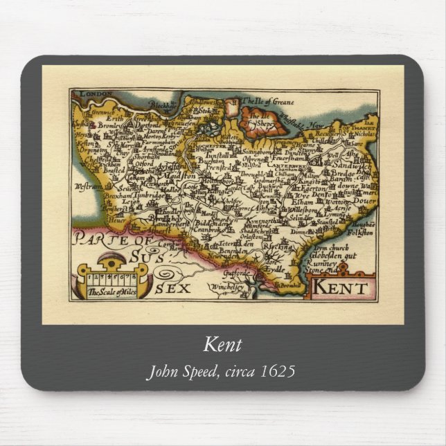 Kent County England Old Antiquarian John Speed Map Mouse Mat (Front)