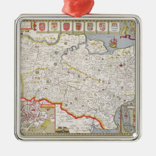 Kent, engraved by Jodocus Hondius Metal Tree Decoration