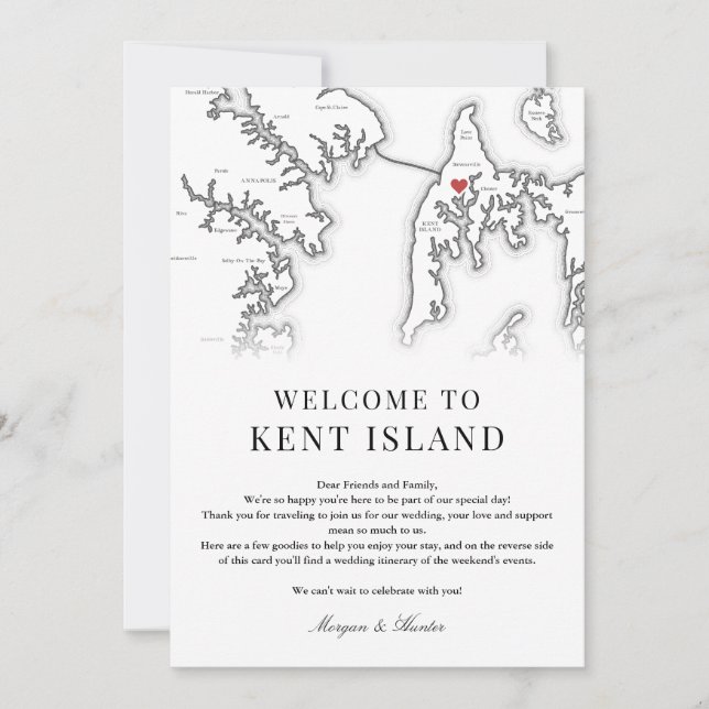 Kent Island Black White Wedding Welcome Itinerary Thank You Card (Front)