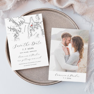 Kent Island Maryland Map Black and White Photo Save The Date