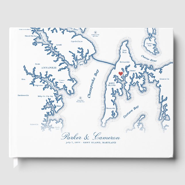 Kent Island Maryland Map Destination Wedding Guest Book (Front)