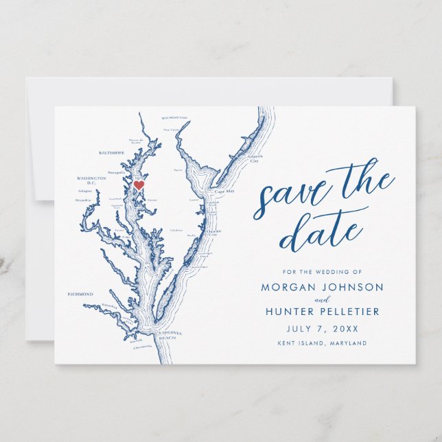Kent Island Maryland Map Wedding Save The Date (Front)