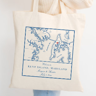 Kent Island Maryland Map Wedding Welcome Tote Bag