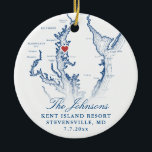Kent Island MD Map Navy Wedding Photo Christmas Ceramic Tree Decoration<br><div class="desc">Commemorate your wedding day on Kent Island with our personalised wedding keepsake Christmas ornament, featuring an elegant navy blue Chesapeake Bay map theme. Perfect for couples married in Kent Island, MD, this ornament displays your names on the front and your wedding photo on the back. A beautiful reminder of weddings...</div>