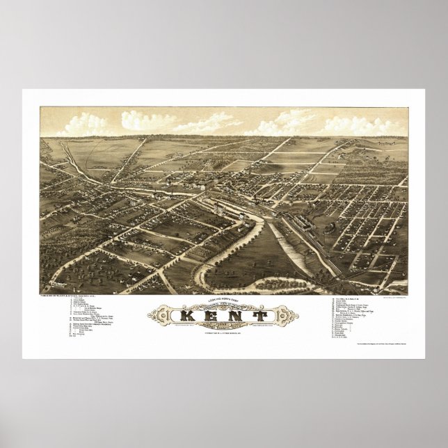 Kent, OH Panoramic Map - 1882 Poster (Front)