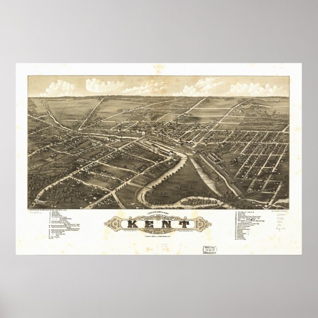 Kent Ohio 1882 Antique Panoramic Map Poster (Front)