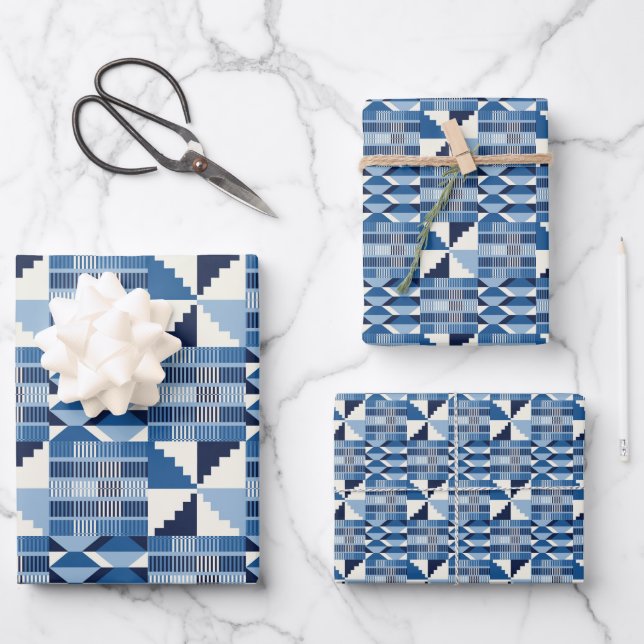 Kente Block - Soft Indigo Wrapping Paper Sheet (Front)