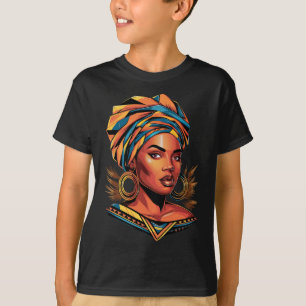 Kente Cloth Head Wrap Beautiful Black Afro Woman E T-Shirt