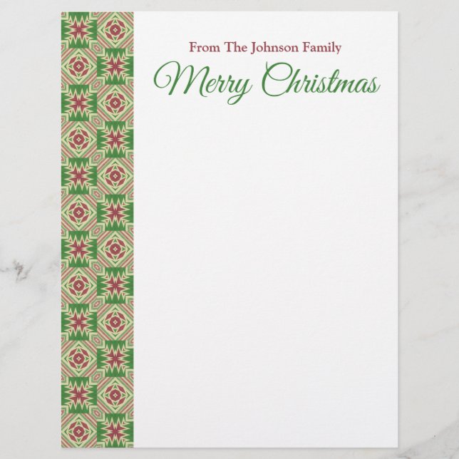 Kente Cloth Kaleidoscope Maroon Red Green Holiday Custom Letterhead (Front)