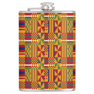 Kente Ethnic Pattern – Vibrant African Textile Hip Flask