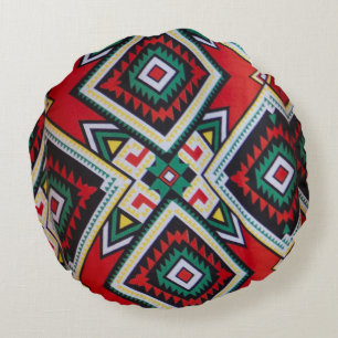 Kente Geometric Tapestry Round Cushion
