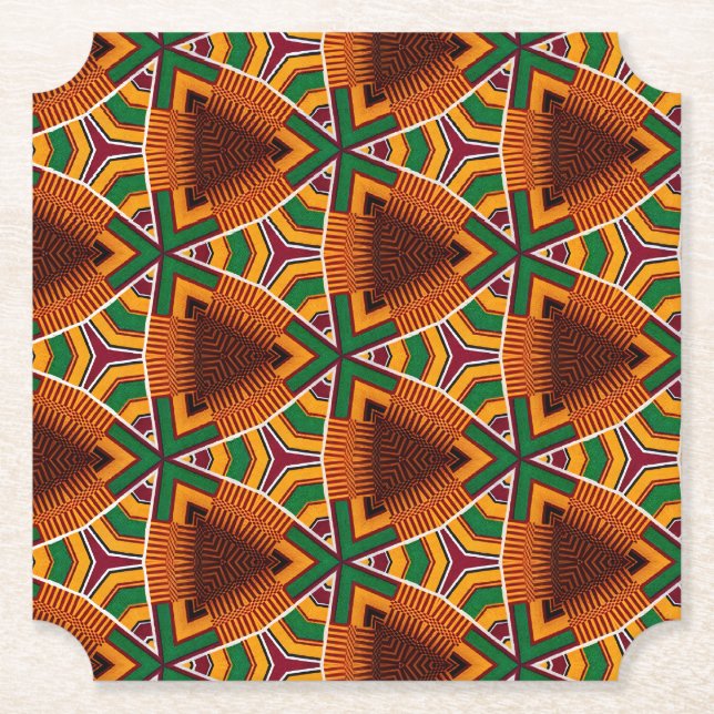 Kente Geometrics Kwanzaa Afrocentric Paper Coaster (Front)