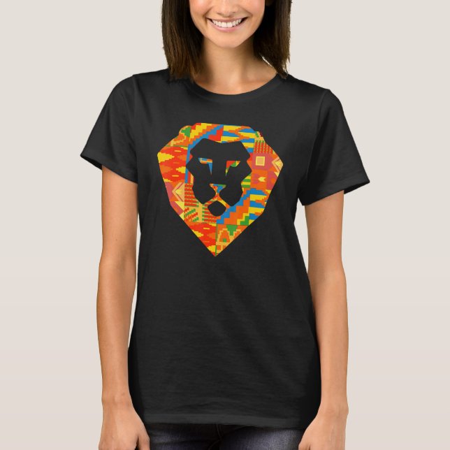 Kente Lion Ghana Proud African Ghanaian Textile T-Shirt (Front)
