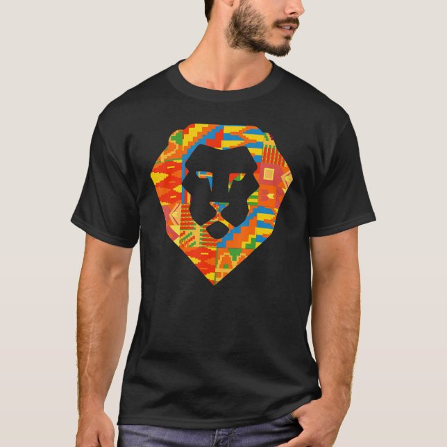 Kente Lion Ghana Proud African Ghanaian Textile T-Shirt (Front)
