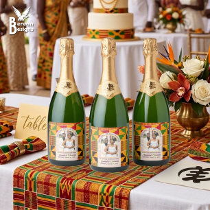 Kente Photo Custom Name WEDDING  Sparkling Wine Label