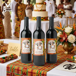 Kente Photo Custom Name WEDDING  Wine Label