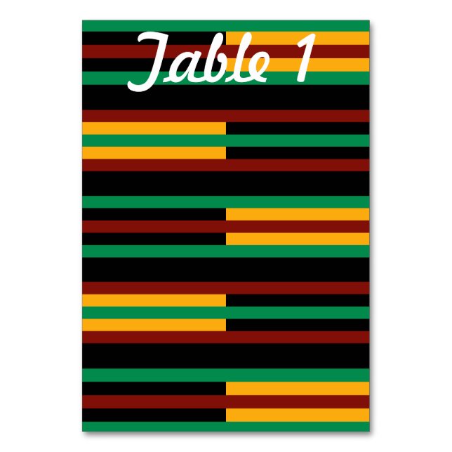 Kente Stripes Wedding Reception Table Table Number (Front)