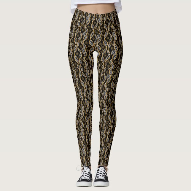 Kente Womens Fashion Black & Gold Leggings (Front)