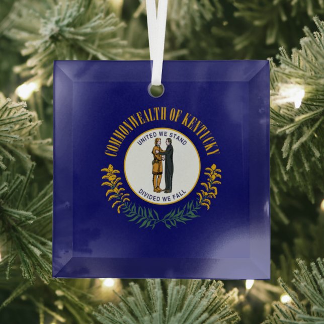 Kentucky: Bluegrass Commonwealth US State Flag Glass Tree Decoration (Insitu)