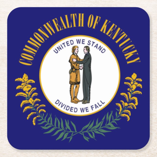 Kentucky: Bluegrass Commonwealth US State Flag Square Paper Coaster (Front)