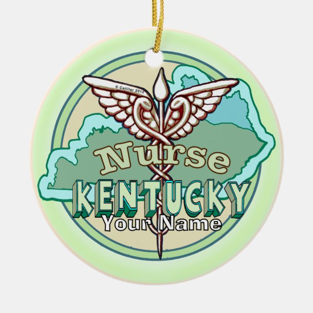 Kentucky Caduceus Nurse Ceramic Tree Decoration (Front)