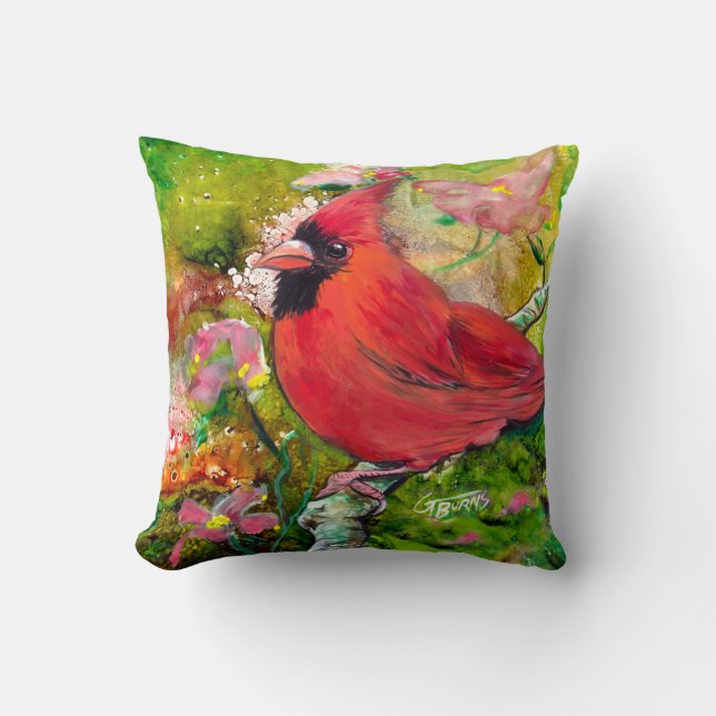 Kentucky Cardinal in the Spring by Design GG Burns Cushion (Front)