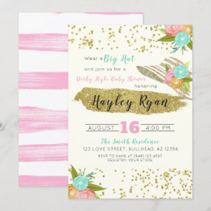 Kentucky Derby Big Hat Pink & Mint Baby Shower Invitation