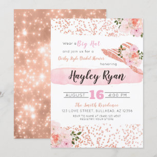 Kentucky Derby Big Hat Rose Gold Bridal Shower Invitation