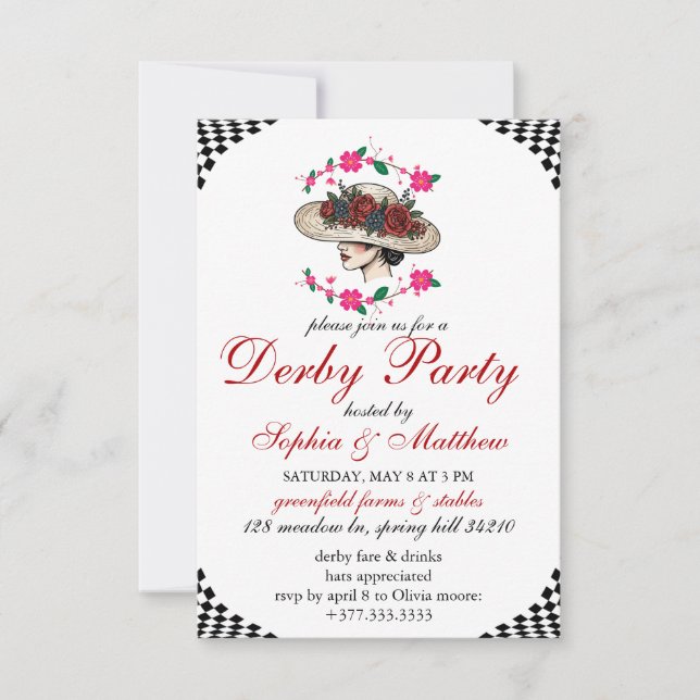 Kentucky derby Horse Racing Themed Elegant invite (Front)