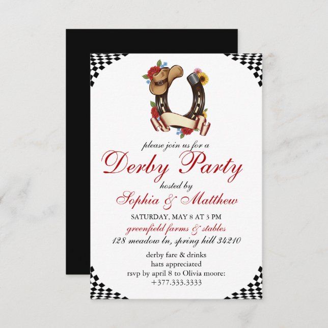Kentucky Derby Horse Racing Themed Elegant Invite (Front/Back)
