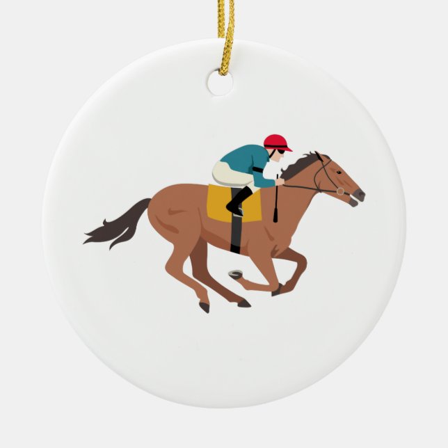 Kentucky Derby Horse Rider Ceramic Tree Decoration (Front)