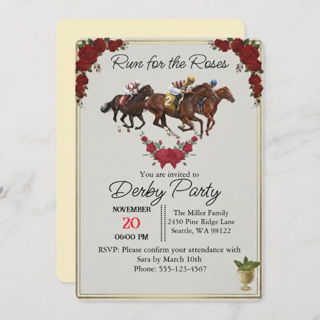 Kentucky Derby Run for the Roses Party Invite (Front/Back)