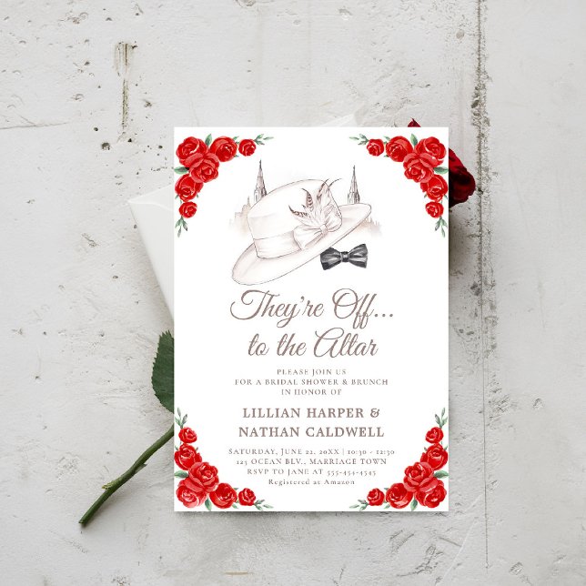 Kentucky Derby Wedding Bridal Shower Roses Frame Invitation (kentucky derby bridal shower invitation red roses churchill spires horse racing theme jack jill)