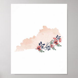 Kentucky Floral Watercolor State Poster
