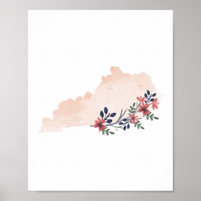 Kentucky Floral Watercolor State Poster (Front)