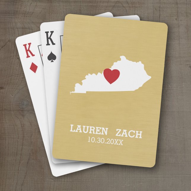Kentucky Home State Map - Custom Wedding Names Playing Cards (Personalized Playing Cards with a State Map, Movable Heart and Name)