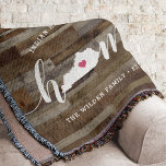 Kentucky Home State Personalised Wood Look Throw Blanket<br><div class="desc">Show some home state pride with this cute rustic faux wood plank throw blanket featuring "home" in white calligraphy script lettering with a silhouette map of the state of Kentucky standing in for the letter "O." A pink heart illustration inside the state map completes the design; you can change the...</div>