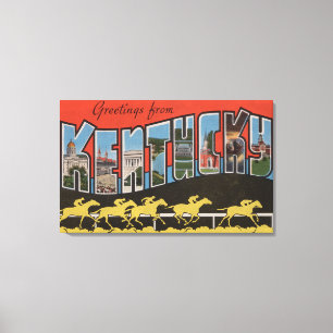 Kentucky (Horse Race Scene) - Large Letter Scene Canvas Print