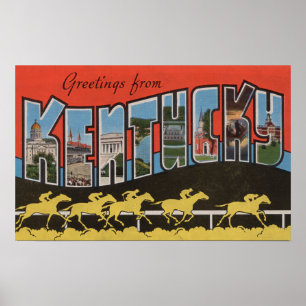 Kentucky (Horse Race Scene) - Large Letter Scene Poster