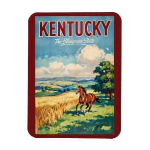Kentucky Horses Illustration Travel Art Vintage Magnet