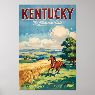 Kentucky Horses Illustration Travel Art Vintage Poster
